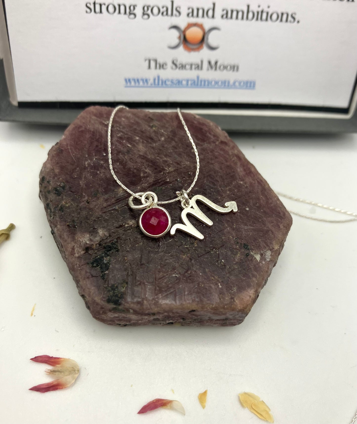 Sterling Silver Scorpio Necklace with Ruby gem charm