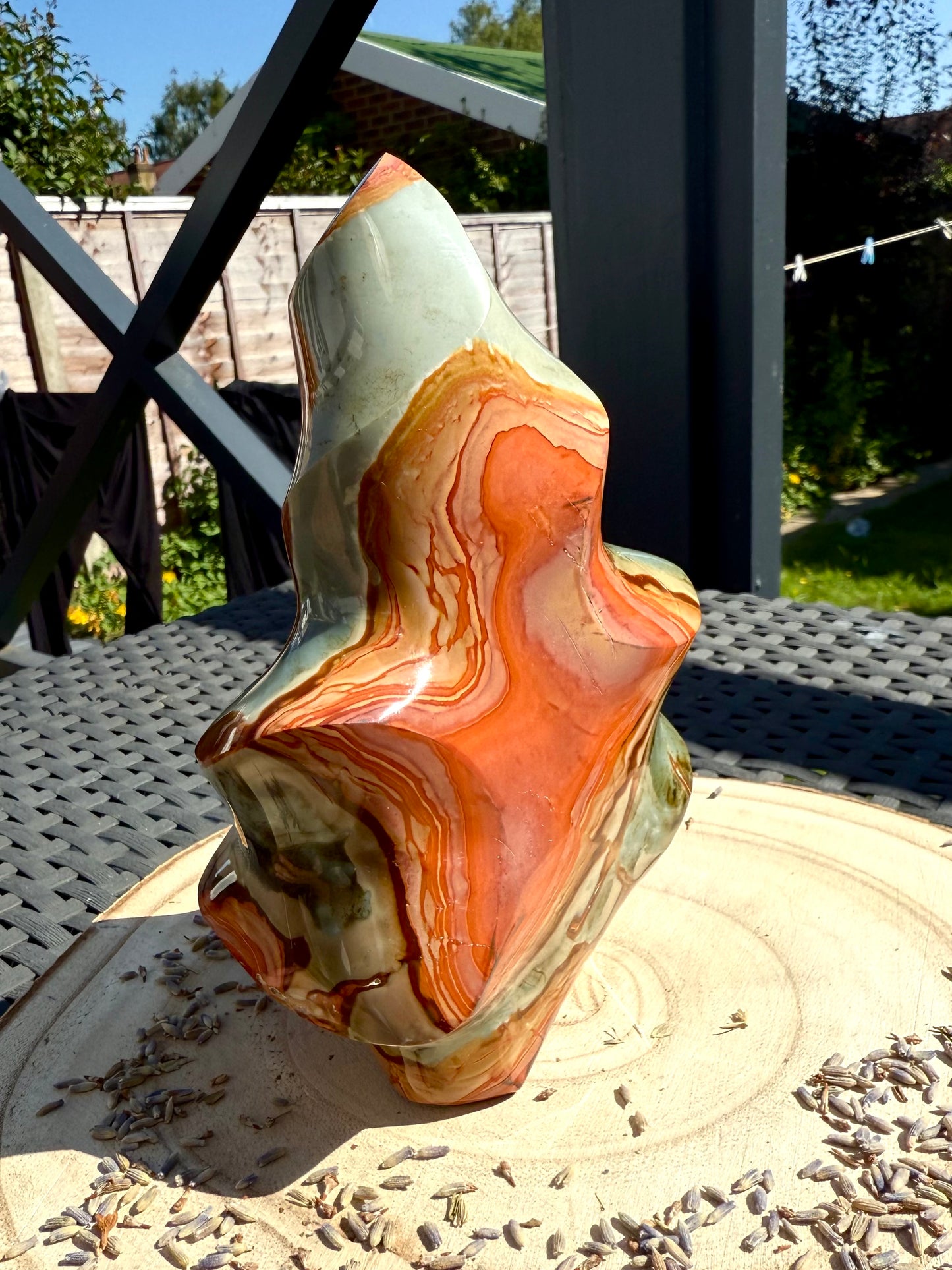 Polychrome Jasper Flame Large – Polished and carved Healing Crystal for empowerment, finding your true self and embodying health, passion and vitality.