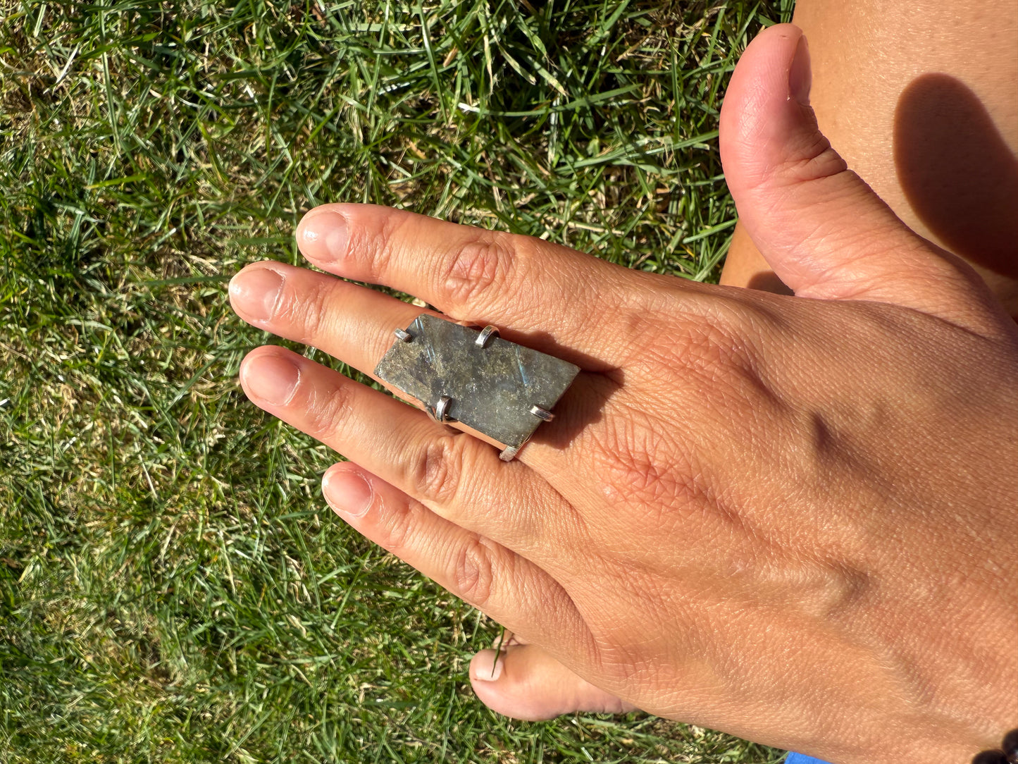 Polished Labradorite Statement Ring. Gold or Silver plated and adjustable.