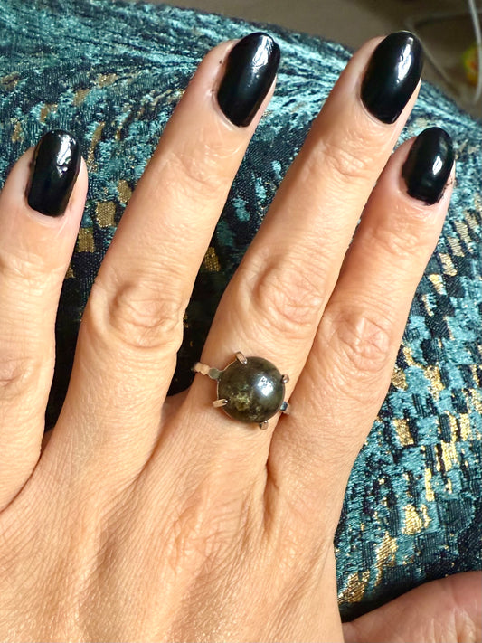 Silver Plated Adjustable Ring - Labradorite