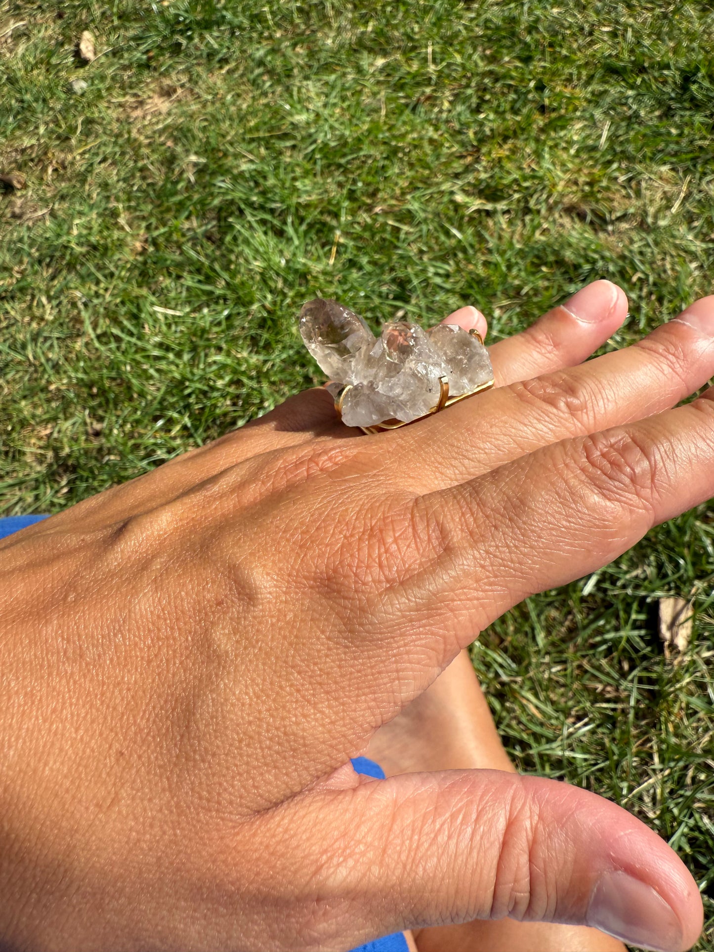 Smokey Quartz Cluster ring for depression, anxiety and protection. Silver / Gold Plated Adjustable Ring.