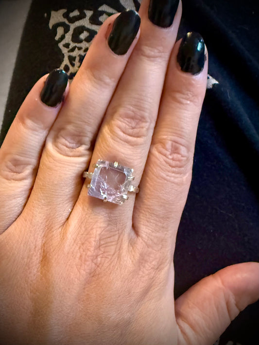 Silver Plated Adjustable Ring - Amethyst