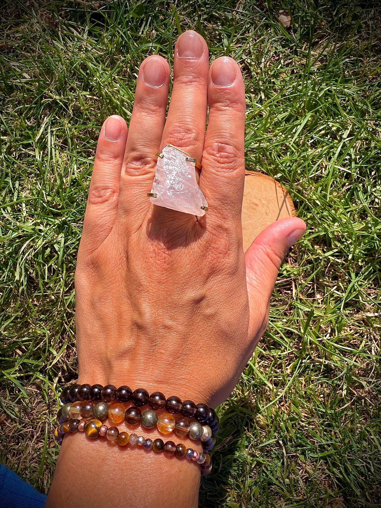Clear Quartz Cluster ring for Self love and Confidence. Silver / Gold Plated Adjustable Ring.