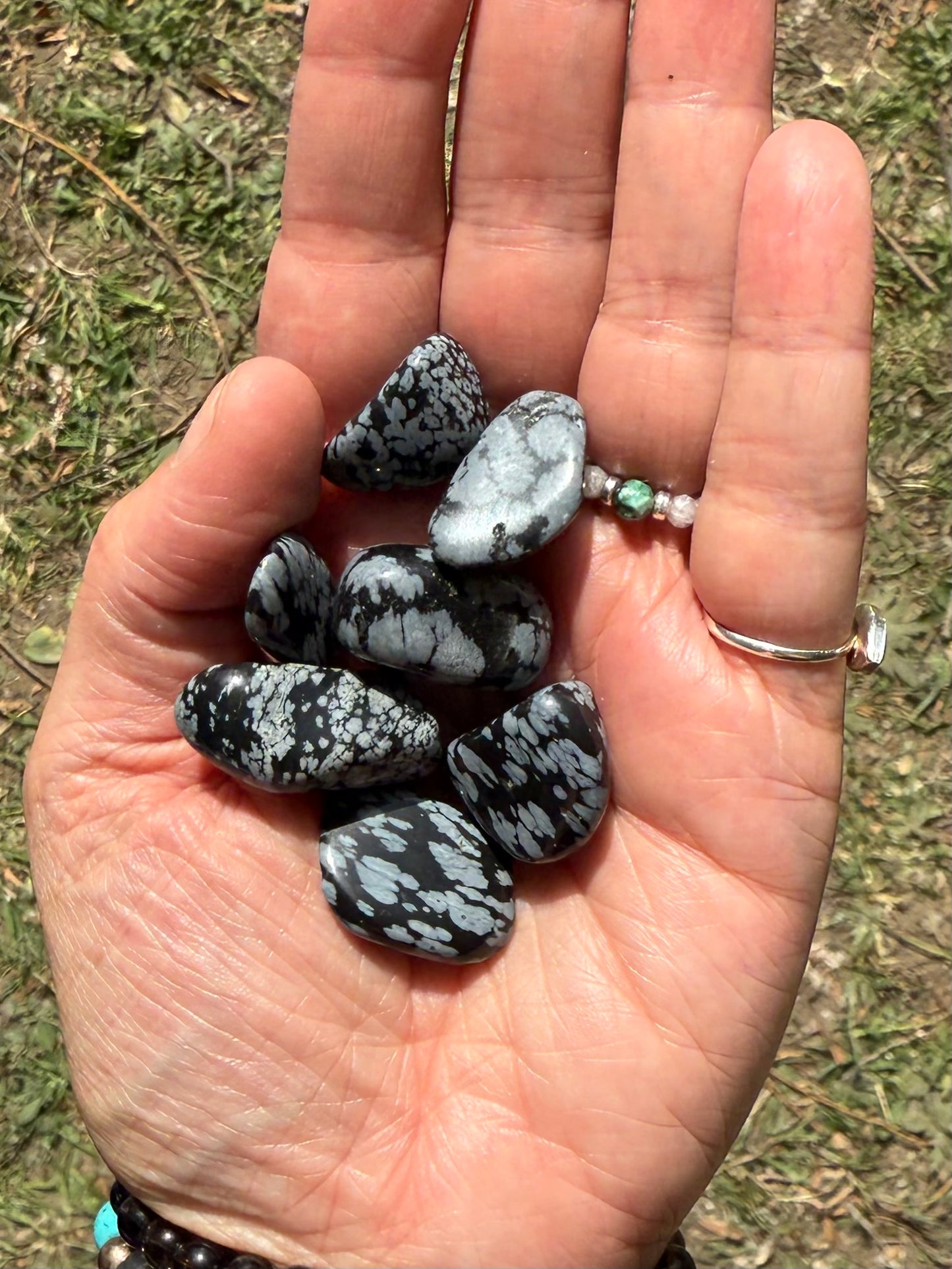 Snowflake obsidian tumblestone – Polished Healing Crystal for balance and peace.