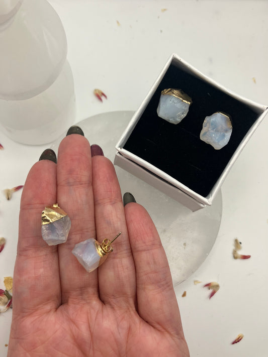 Raw Opalite chunk stud earrings. Gold plated.