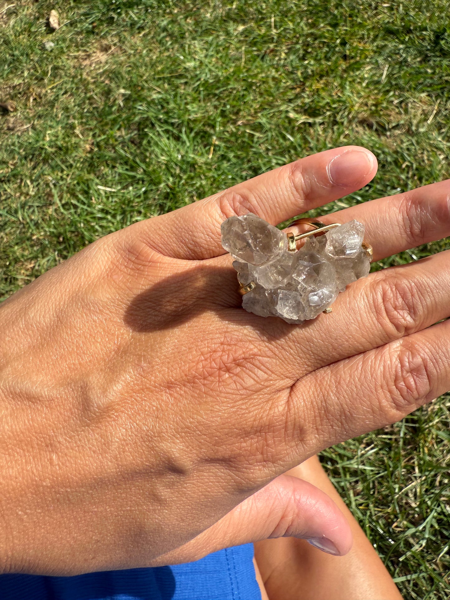 Smokey Quartz Cluster ring for depression, anxiety and protection. Silver / Gold Plated Adjustable Ring.