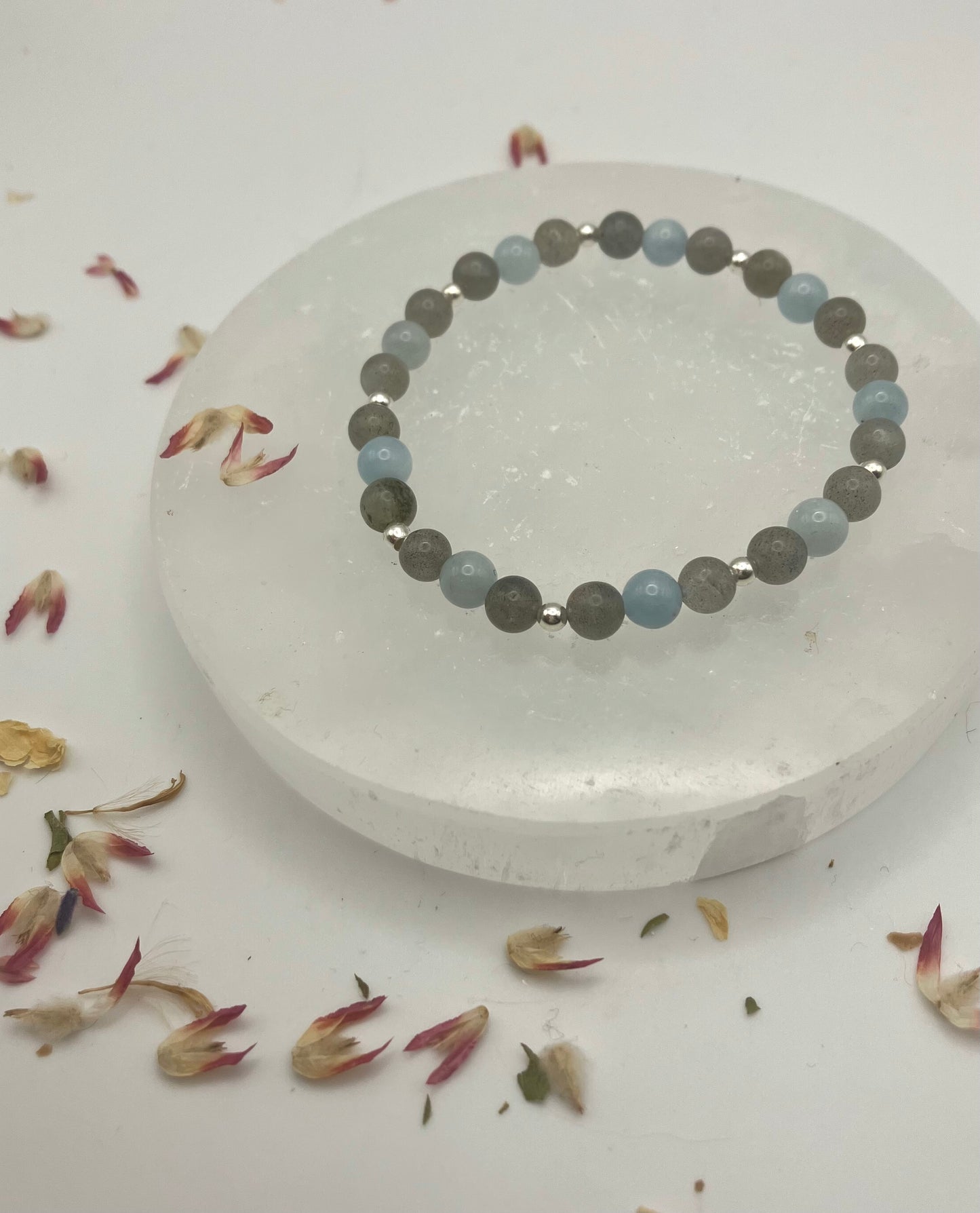 Calm and collect. Labradorite and Aquamarine bracelet with Sterling Silver.