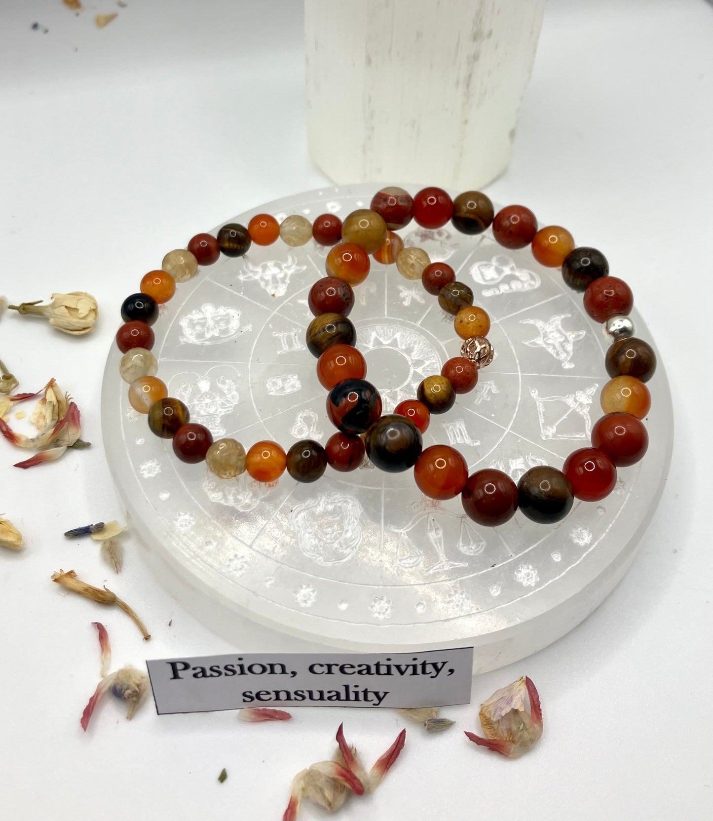 Intuitively created gemstone bracelet. Sacral Chakra. Passion, creativity, sensuality. 8mm