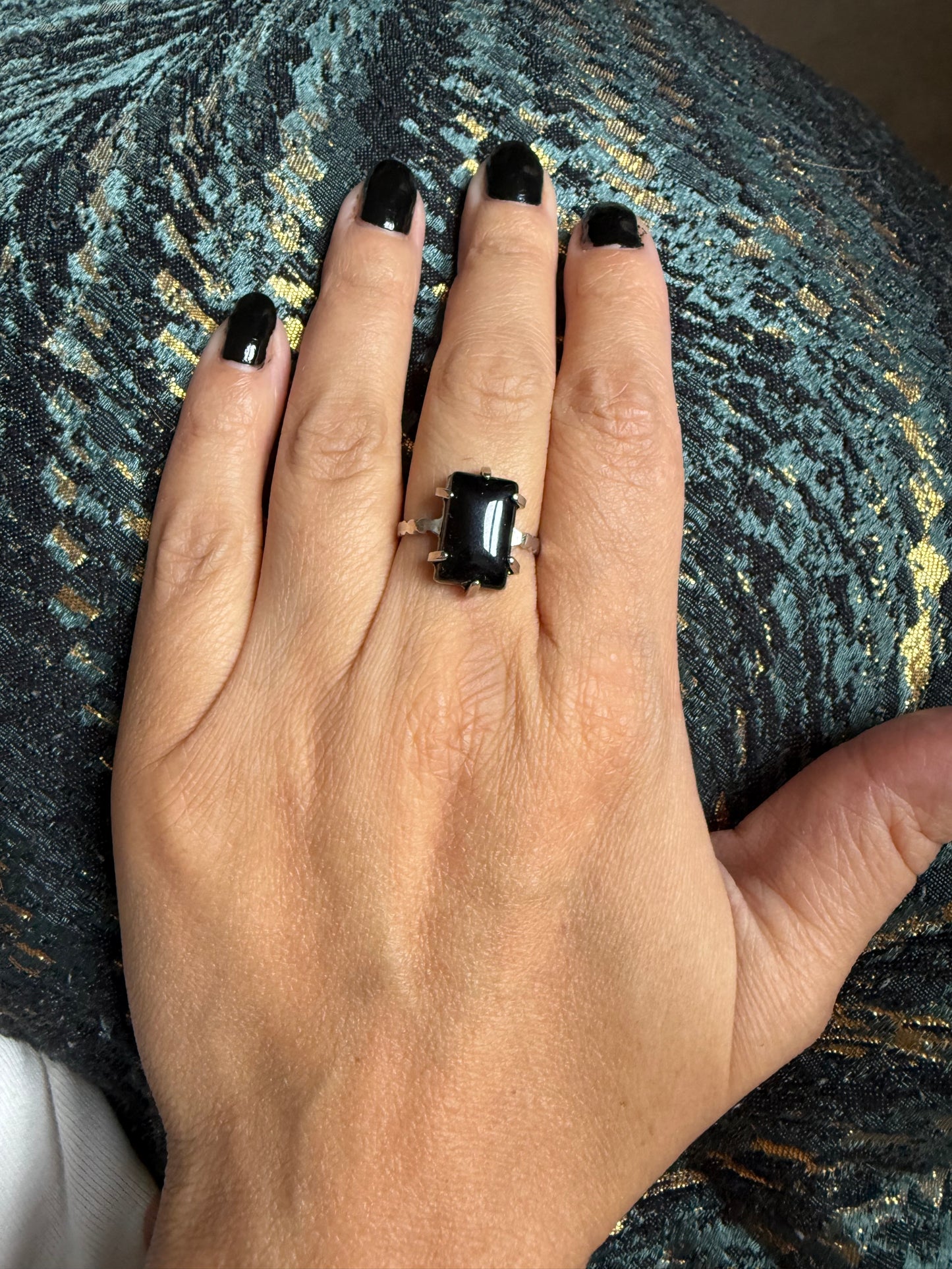 Silver Plated Adjustable Ring - Black Onyx