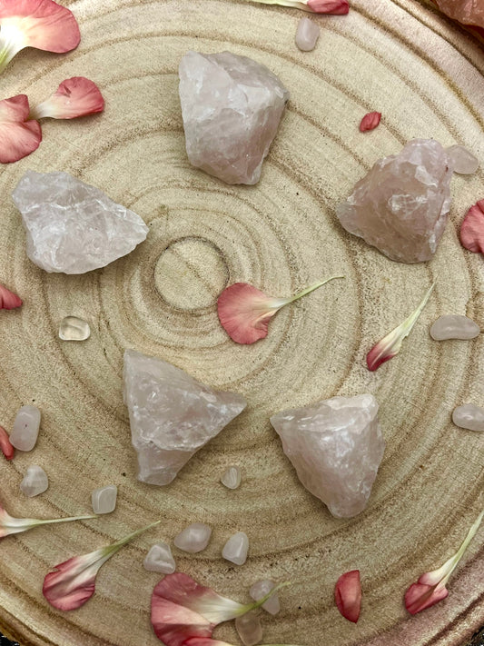 Rough pieces of light coloured rose quartz (B grade)