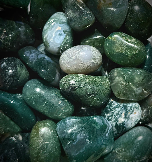 Moss Agate Tumblestone – Polished Healing Crystal for Grounding & Balance