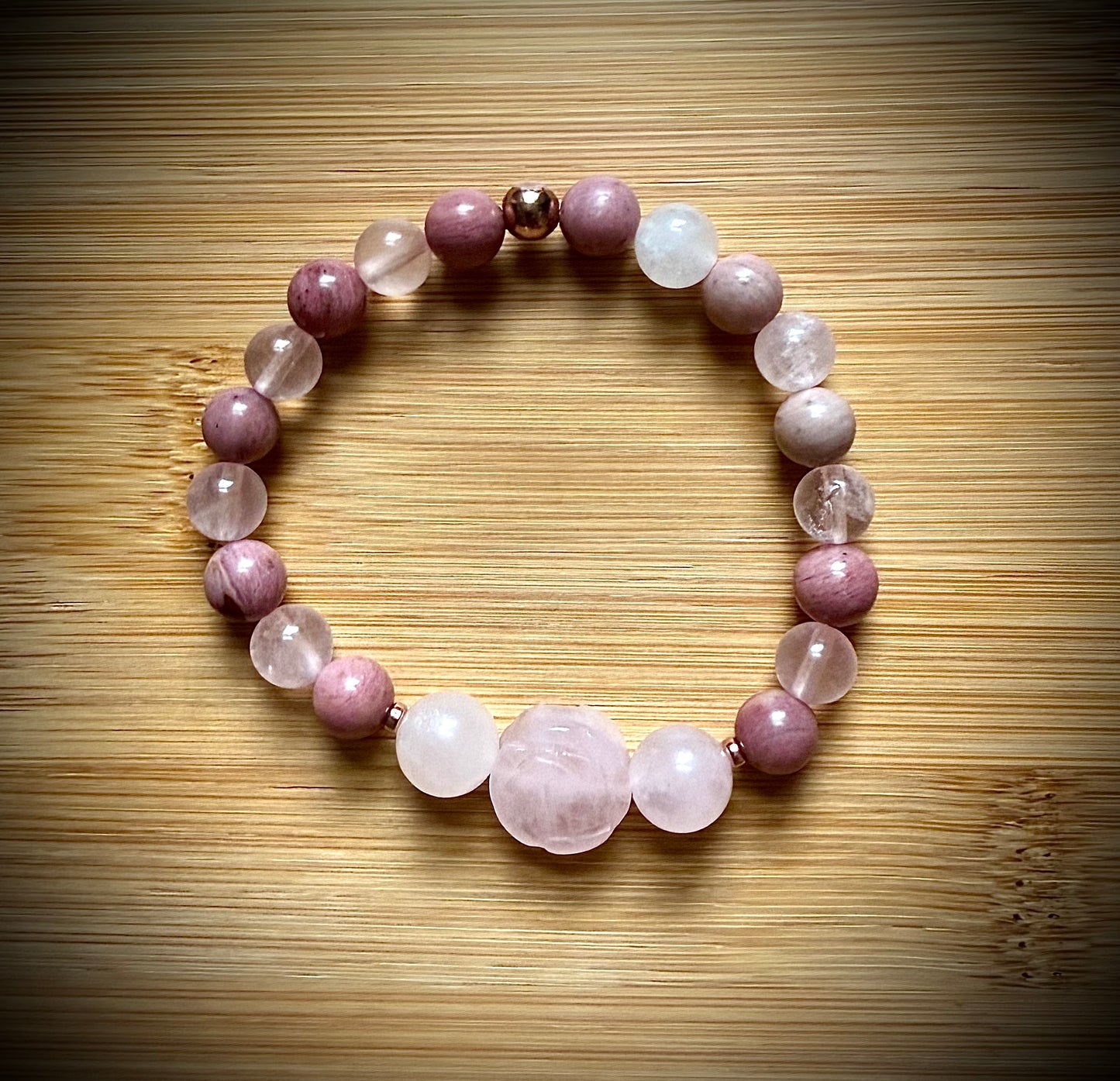 Handmade stretch bracelet. 8mm. Rose quartz and rhodonite.