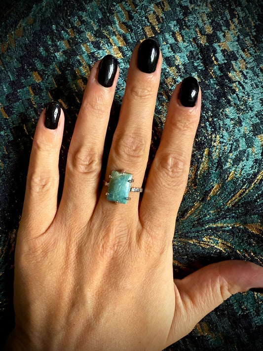 Silver Plated Adjustable Ring - Blue Kyanite