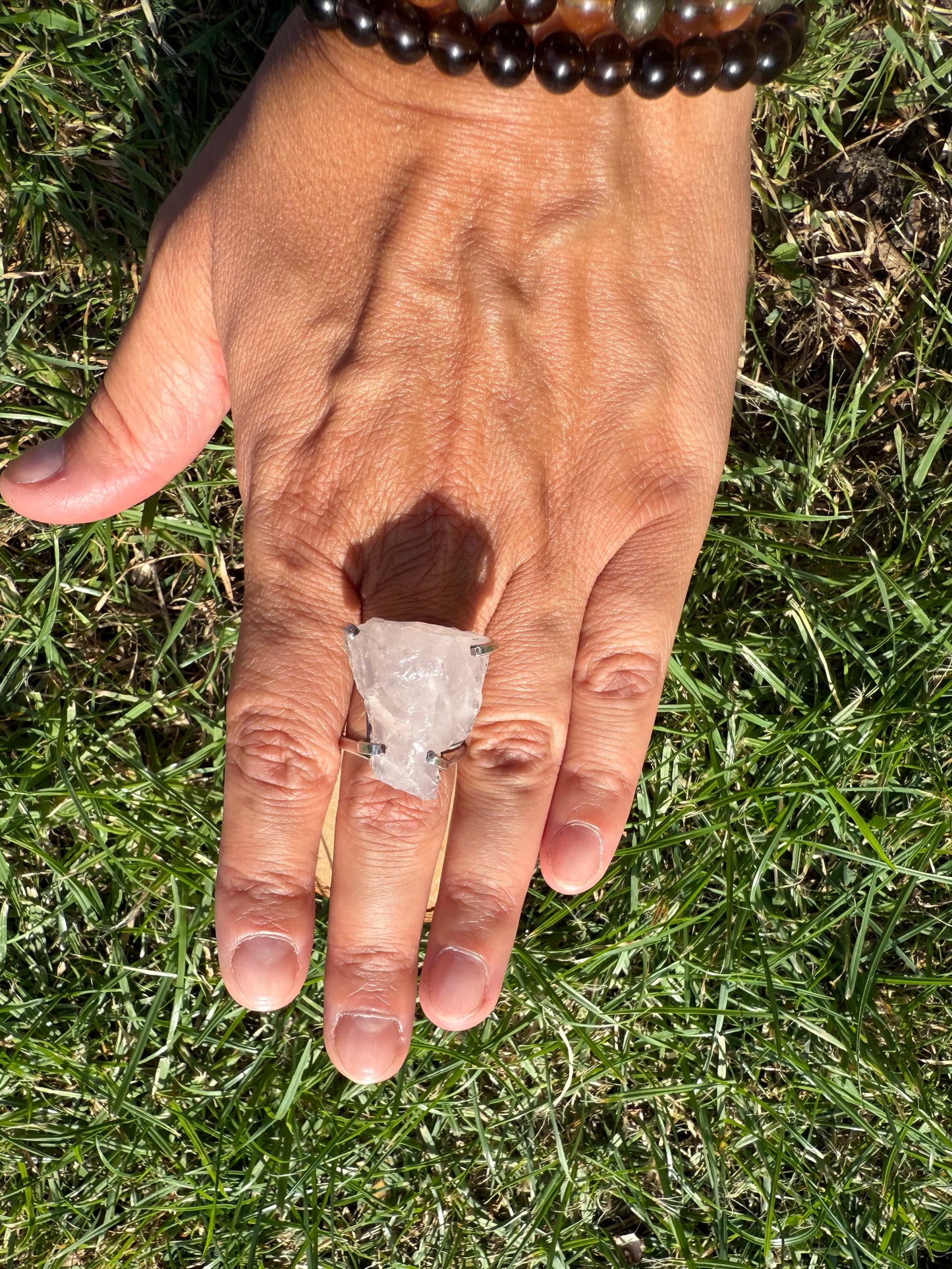 Clear Quartz Cluster ring for Self love and Confidence. Silver / Gold Plated Adjustable Ring.