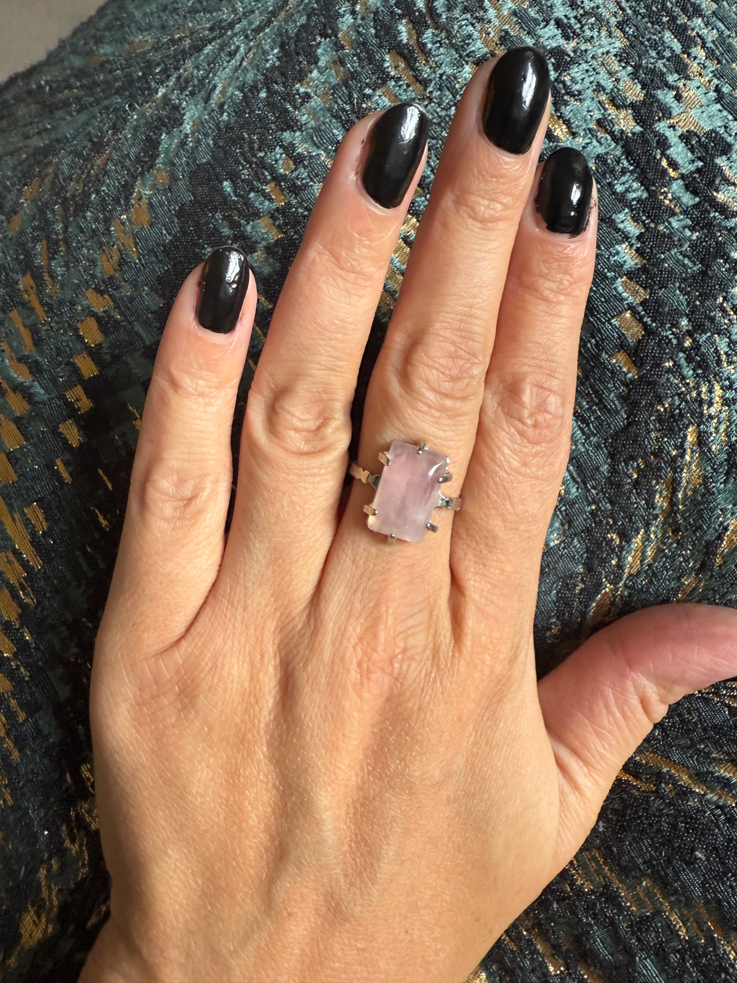 Silver Plated Adjustable Ring - Rose Quartz