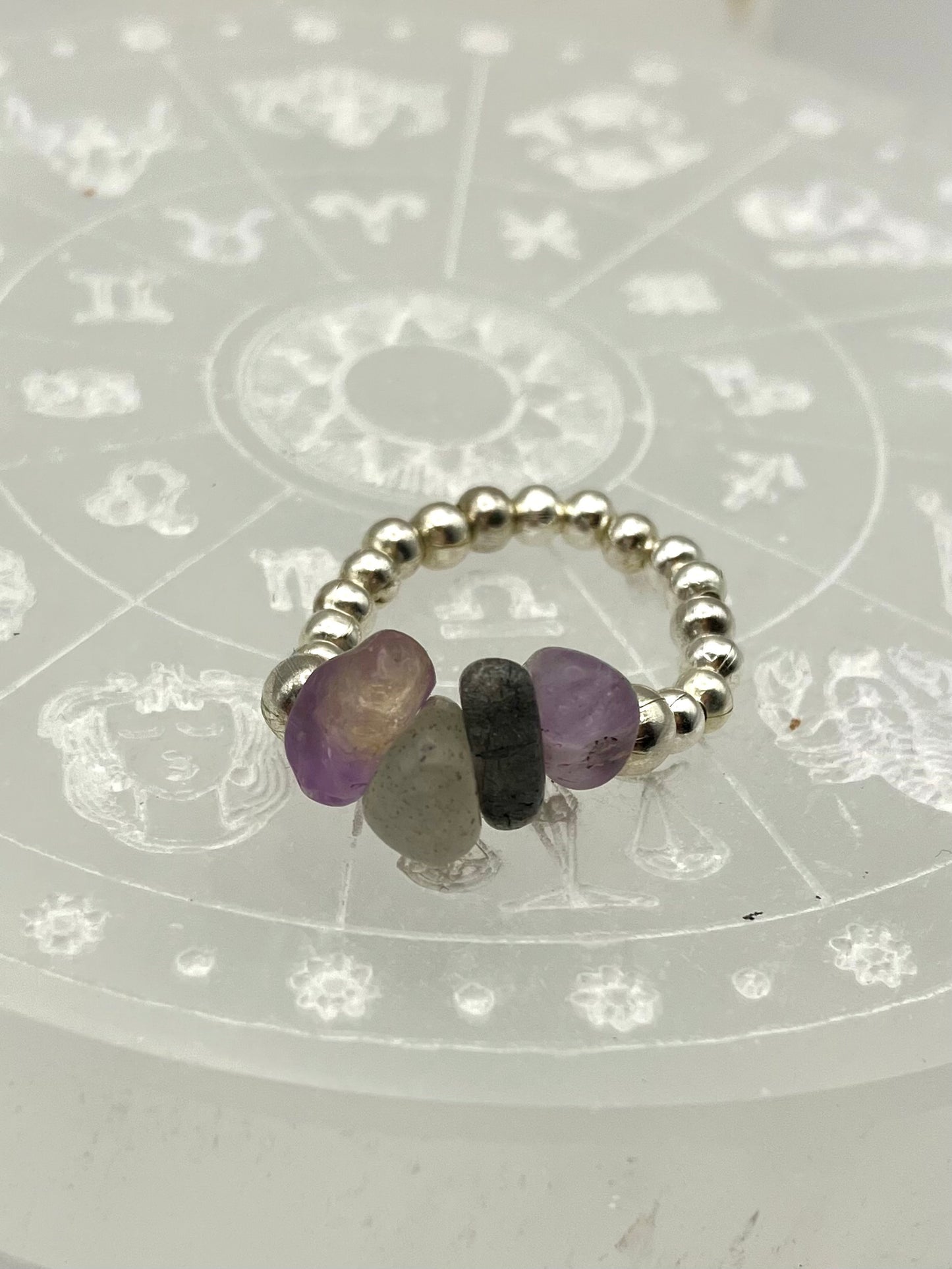 Ametrine, Labradorite, Tourmaline in Quartz and Amethyst, with silver coloured iron beads.