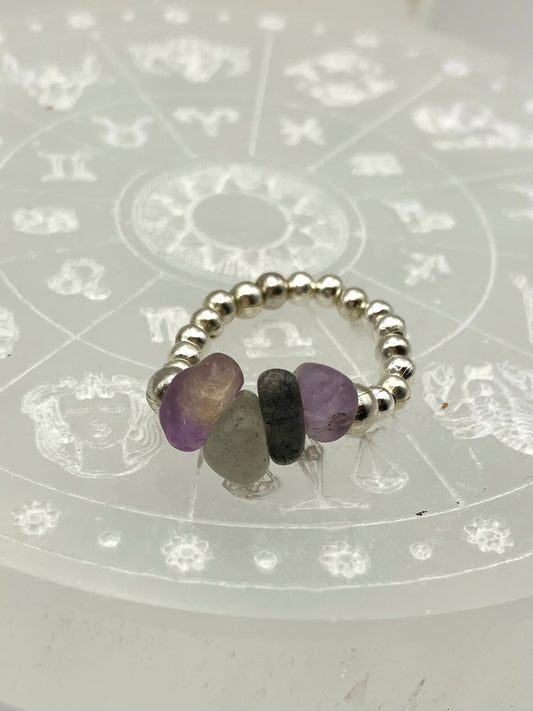 Ametrine, Labradorite, Tourmaline in Quartz and Amethyst, with silver coloured iron beads.