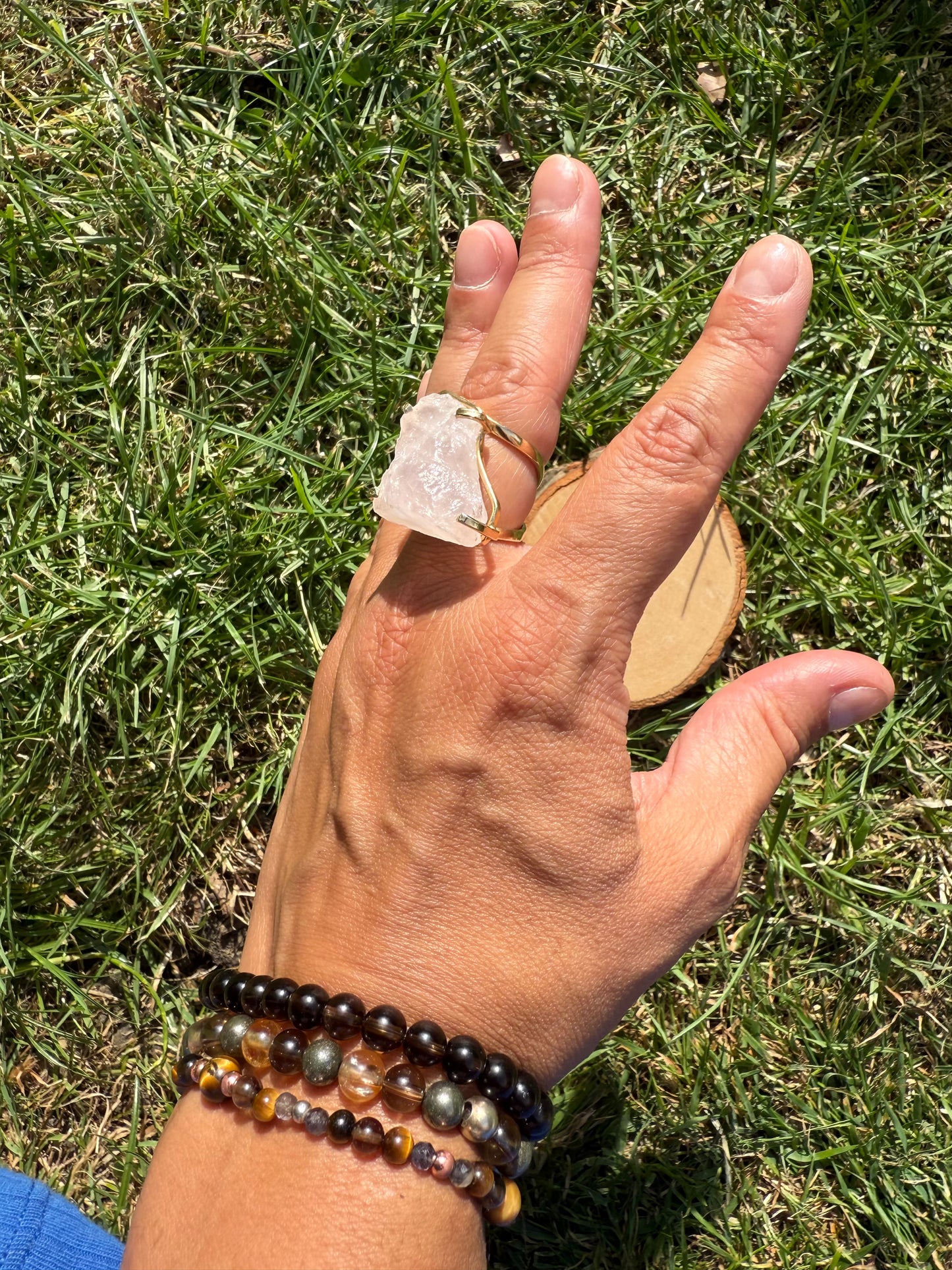 Clear Quartz Cluster ring for Self love and Confidence. Silver / Gold Plated Adjustable Ring.