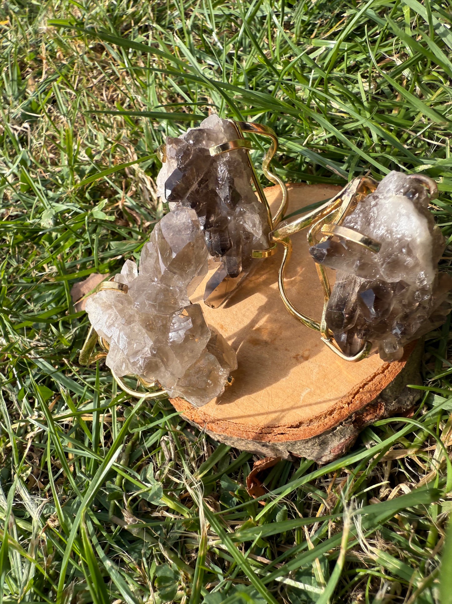 Smokey Quartz Cluster ring for depression, anxiety and protection. Silver / Gold Plated Adjustable Ring.