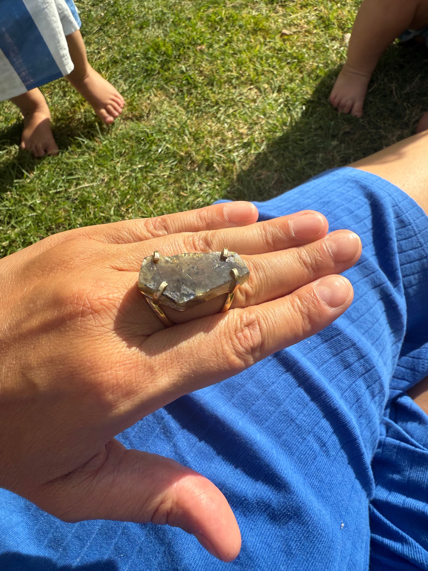 Polished Labradorite Statement Ring. Gold or Silver plated and adjustable.