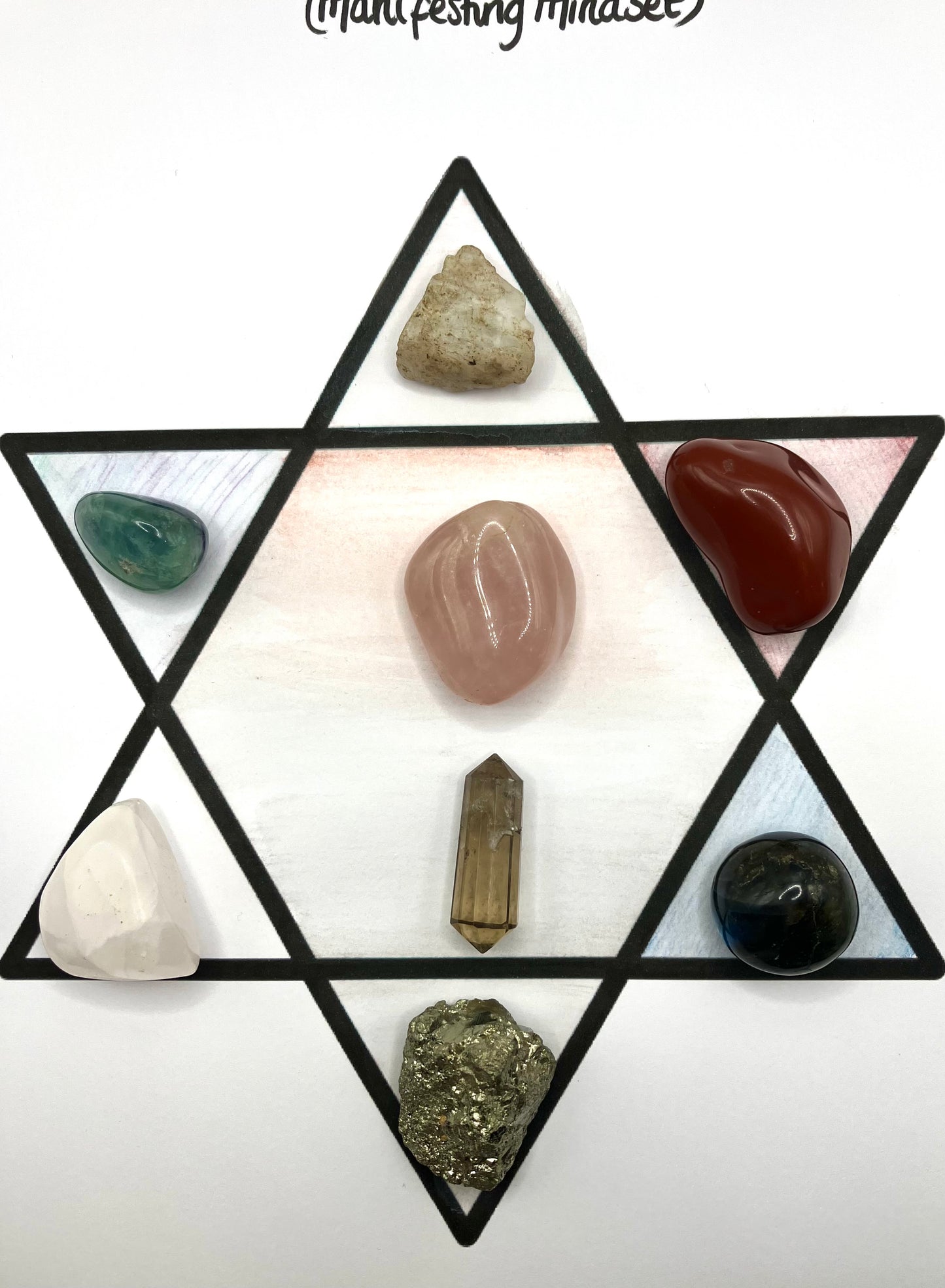 Self love and Protection (for a manifrsting mindset). Channelled crystal set and grid.