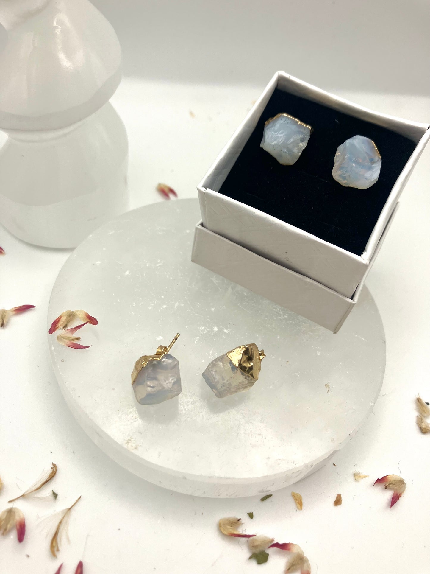 Raw Opalite chunk stud earrings. Gold plated.