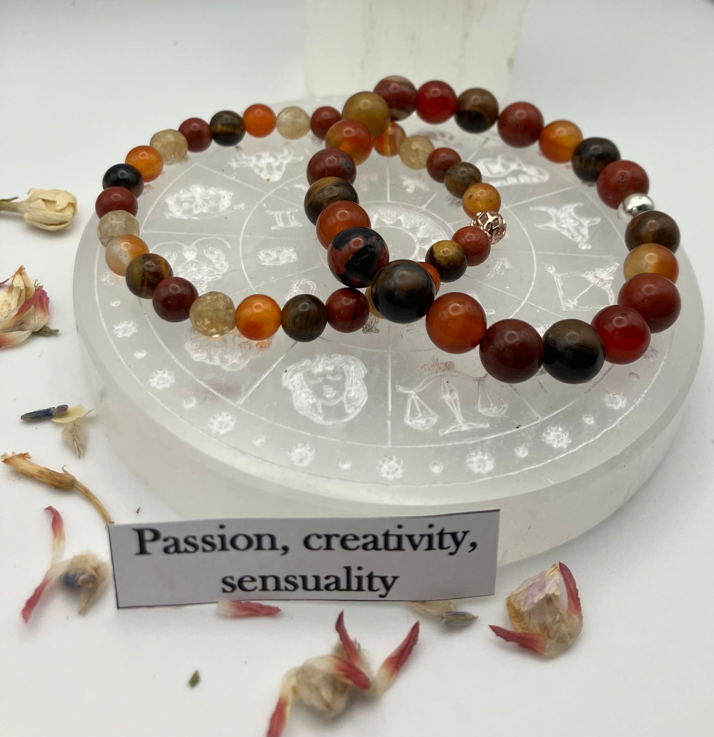 Intuitively created gemstone bracelet. Sacral Chakra. Passion, creativity, sensuality. 8mm