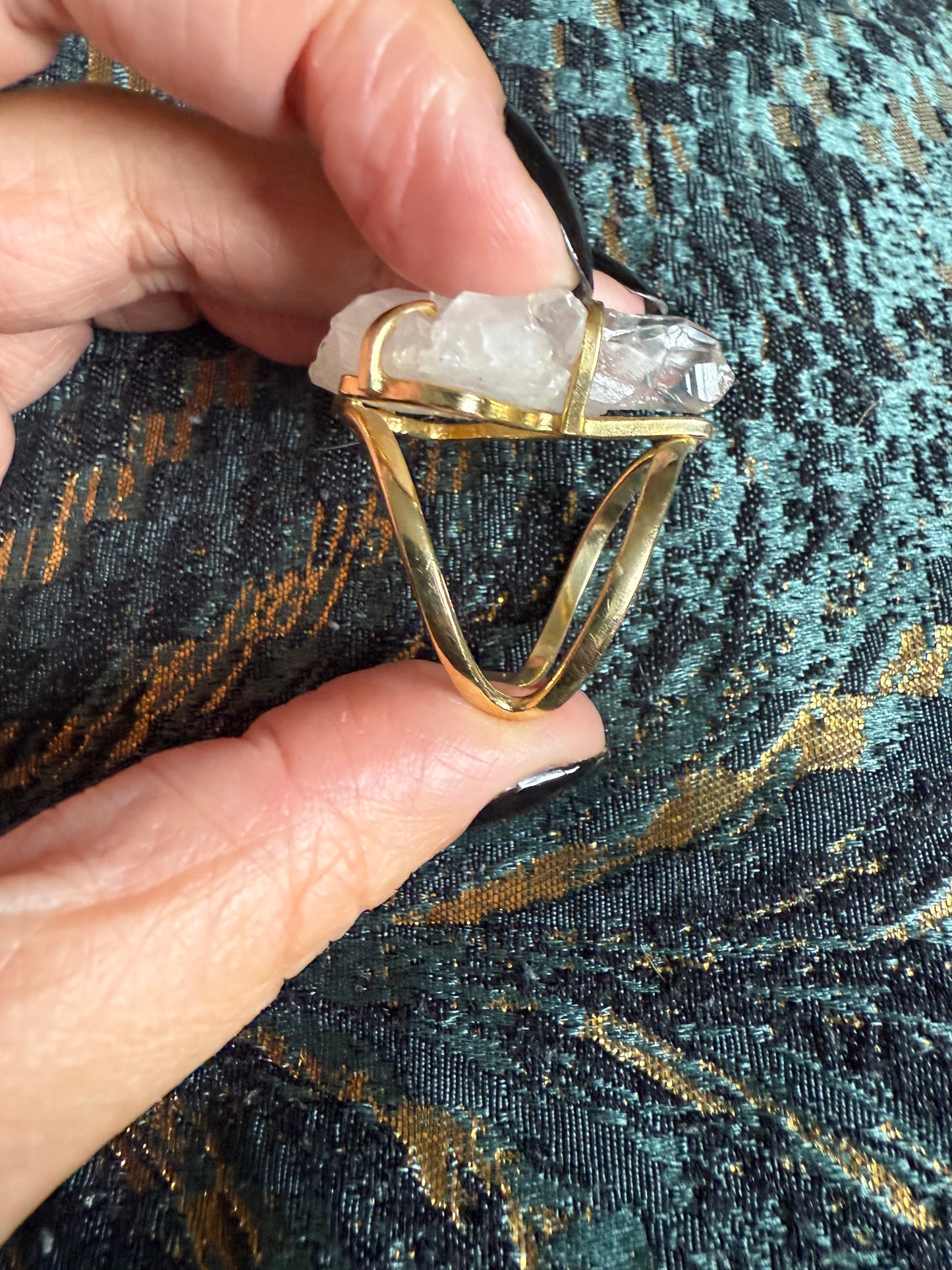 Clear Quartz Statement Ring. Crystal for ascension and healing. Gold plated and adjustable.