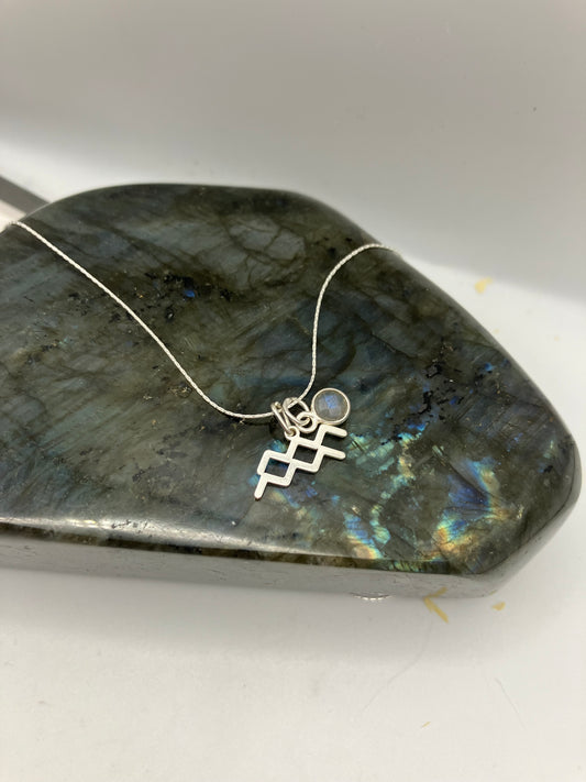 Sterling Silver Aquarius Necklace with Labradorite gem charm.