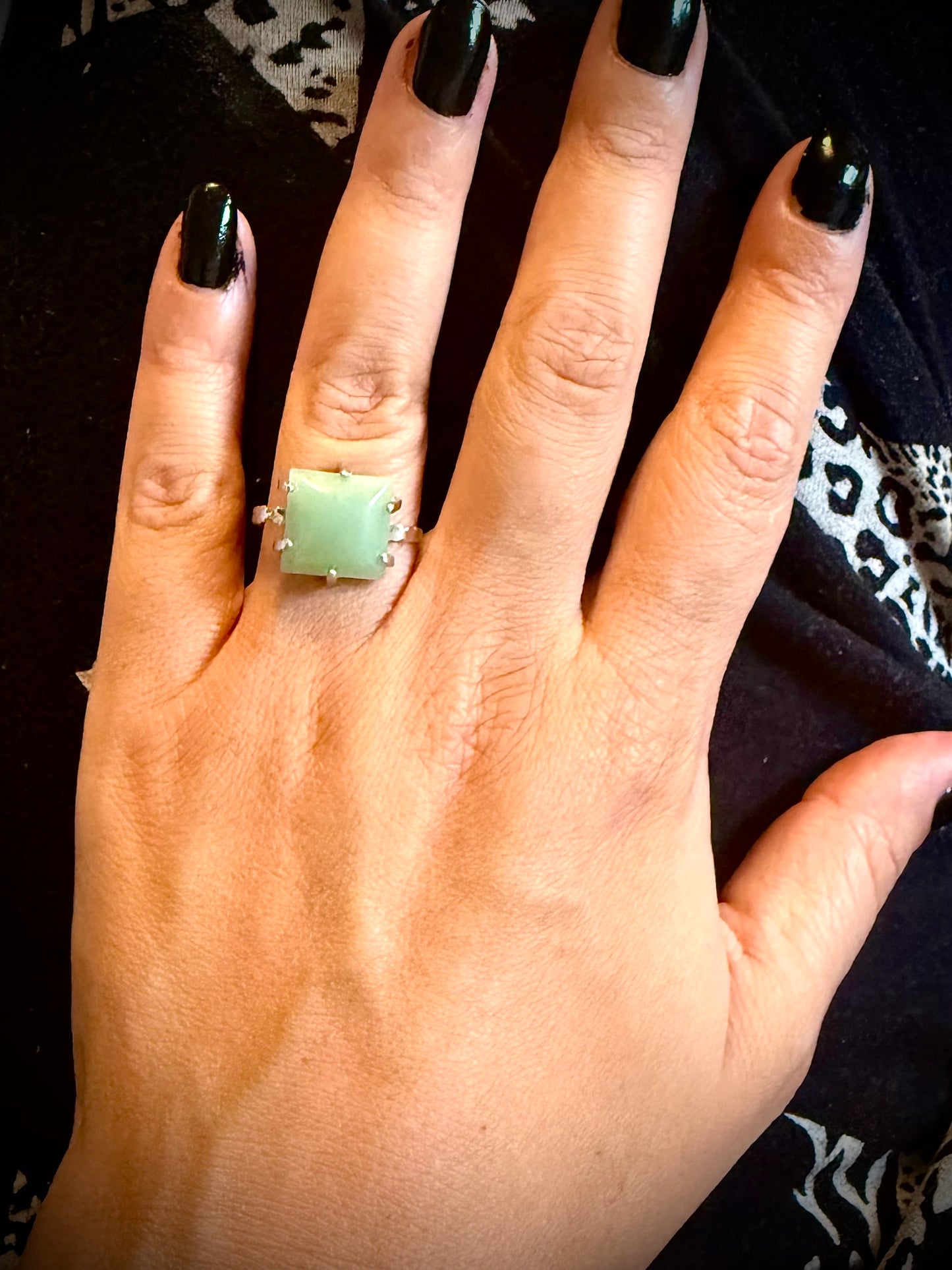 Silver Plated Adjustable Ring - Green Aventurine
