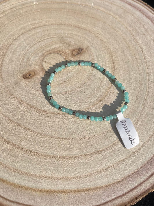 Faceted Amazonite bracelet 4mm. 925 sterling silver and real gemstone beads - Medium.