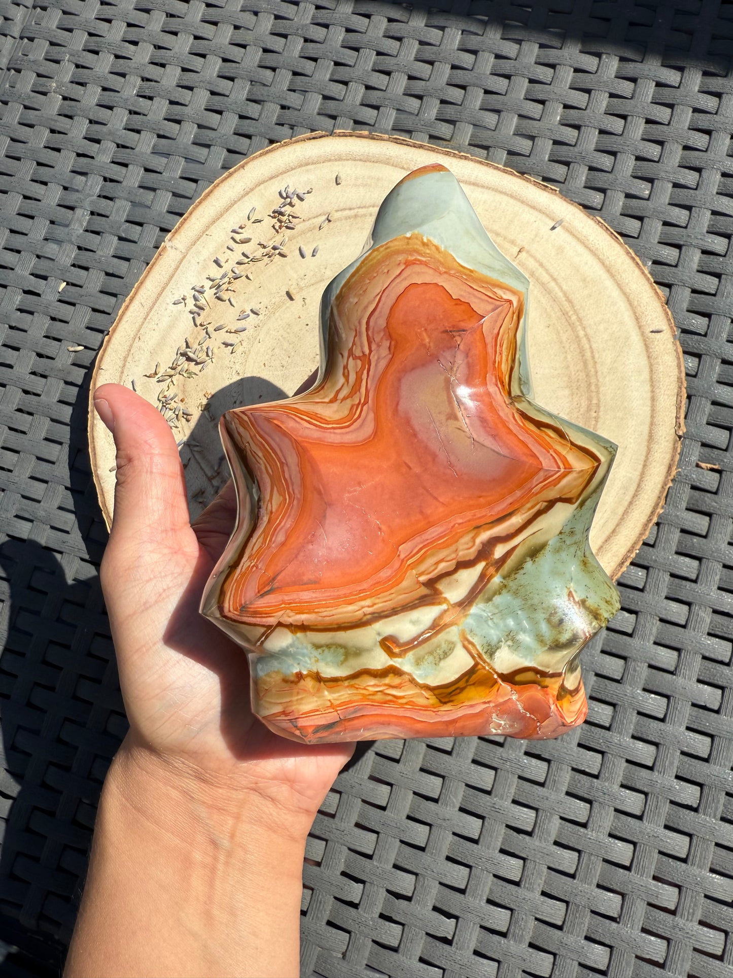 Polychrome Jasper Flame Large – Polished and carved Healing Crystal for empowerment, finding your true self and embodying health, passion and vitality.