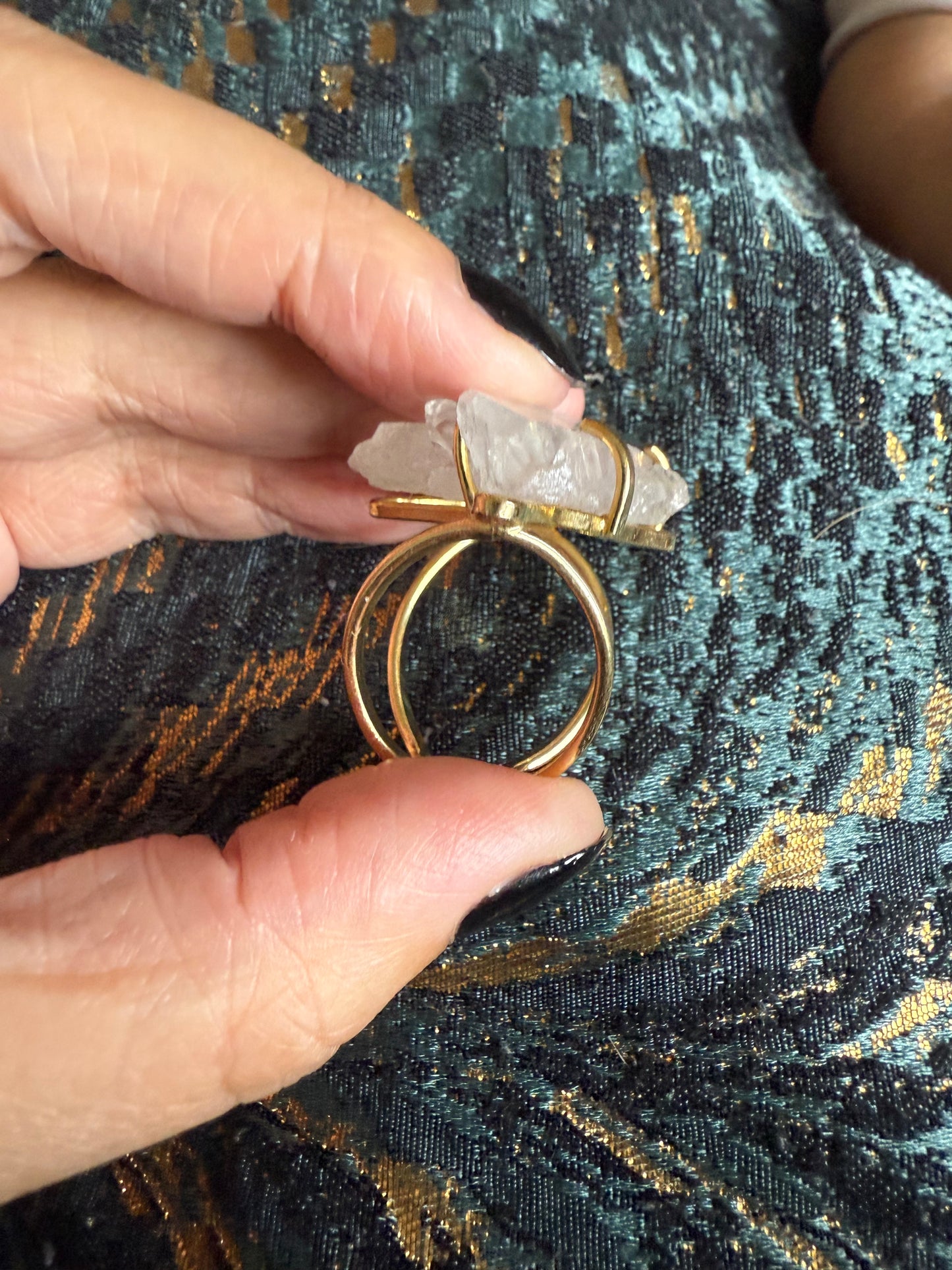 Clear Quartz Statement Ring. Crystal for ascension and healing. Gold plated and adjustable.