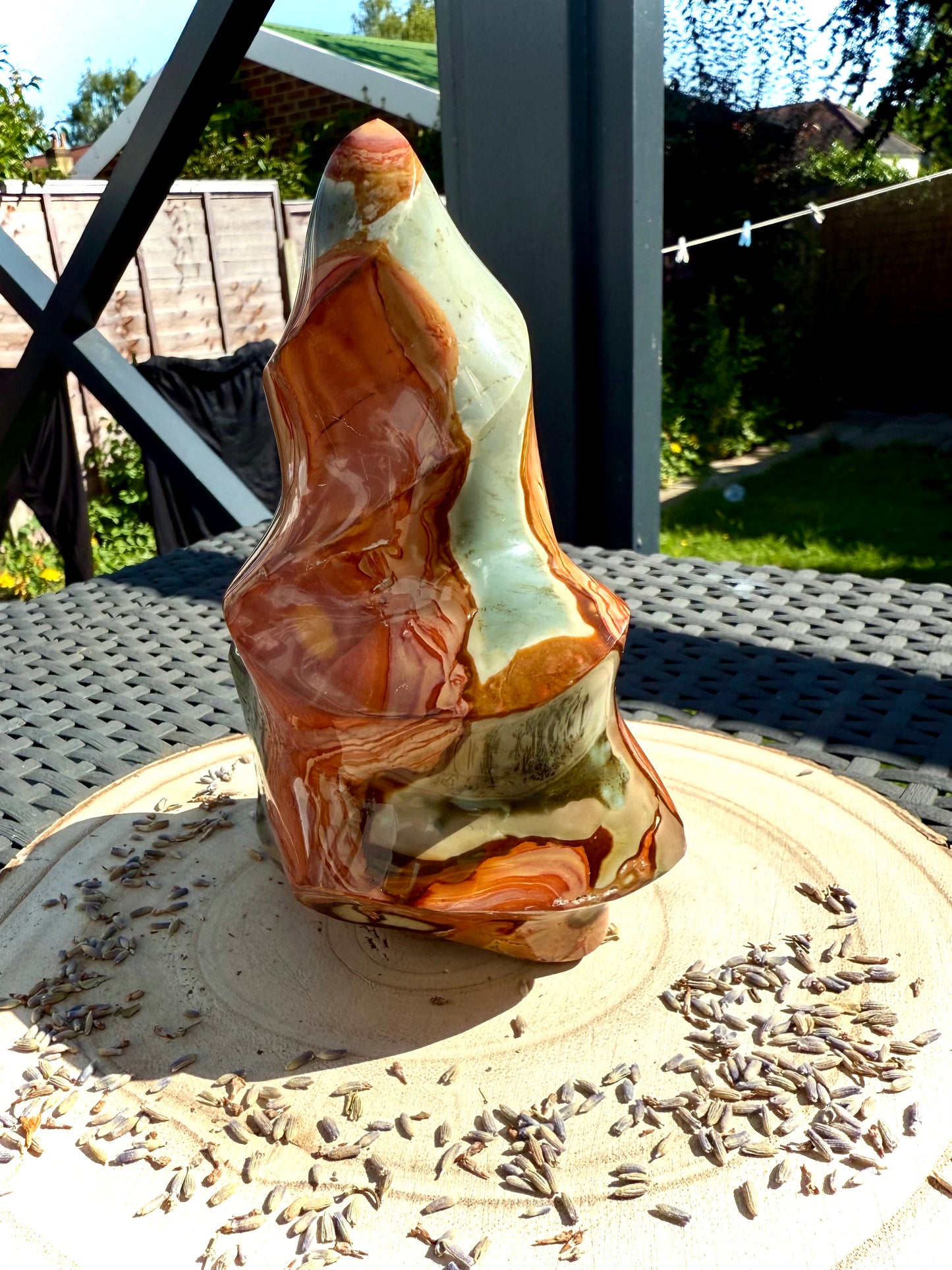 Polychrome Jasper Flame Large – Polished and carved Healing Crystal for empowerment, finding your true self and embodying health, passion and vitality.