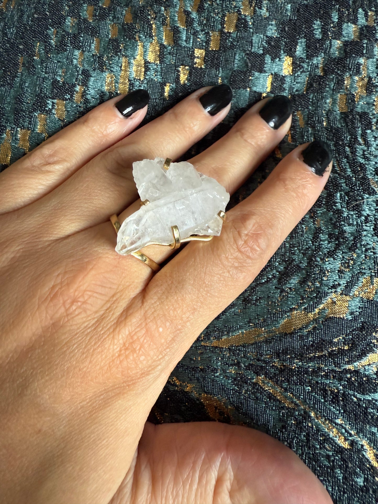 Clear Quartz Statement Ring. Crystal for ascension and healing. Gold plated and adjustable.