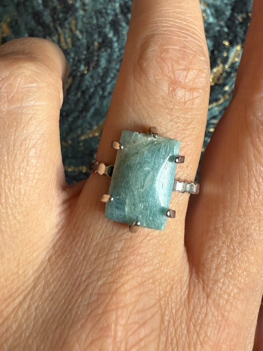 Silver Plated Adjustable Ring - Blue Kyanite