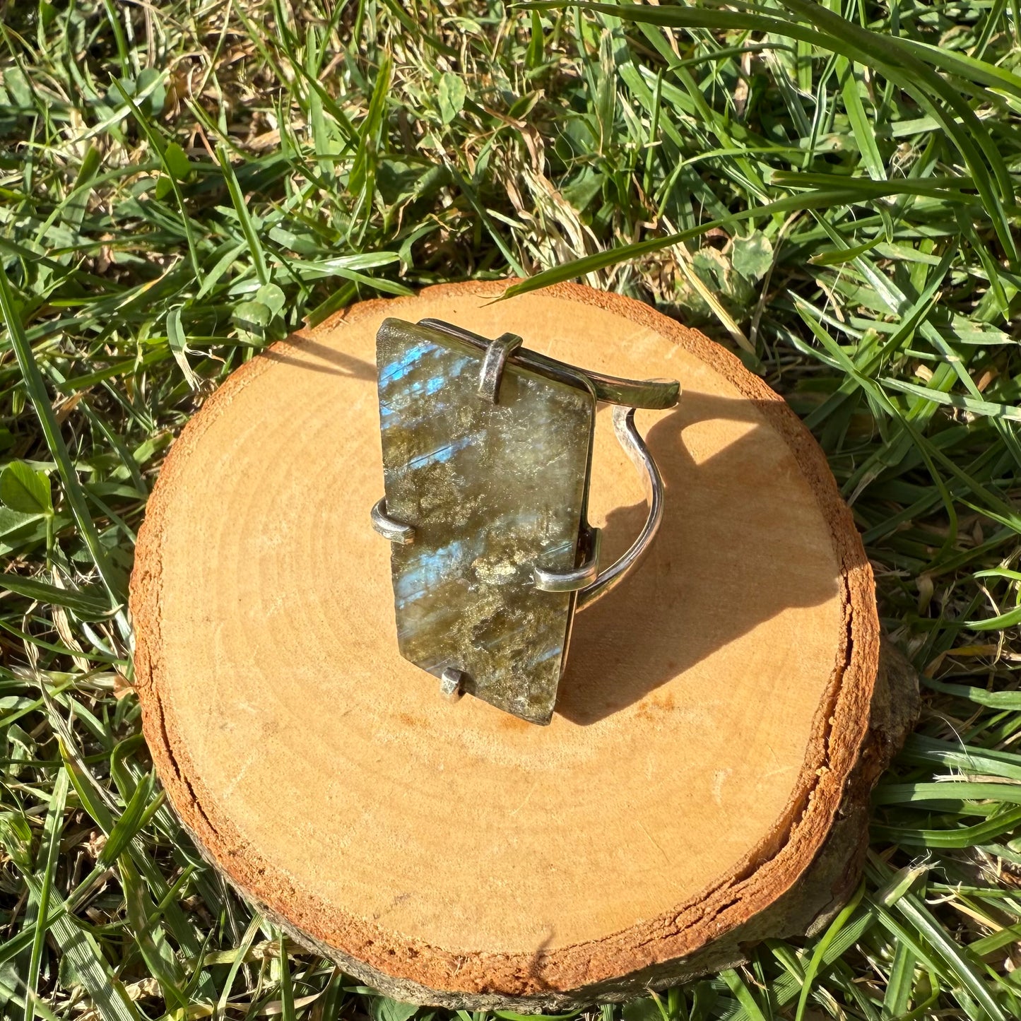 Polished Labradorite Statement Ring. Gold or Silver plated and adjustable.