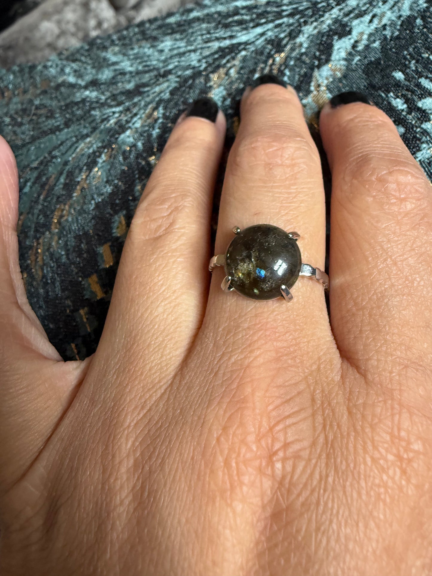 Silver Plated Adjustable Ring - Labradorite