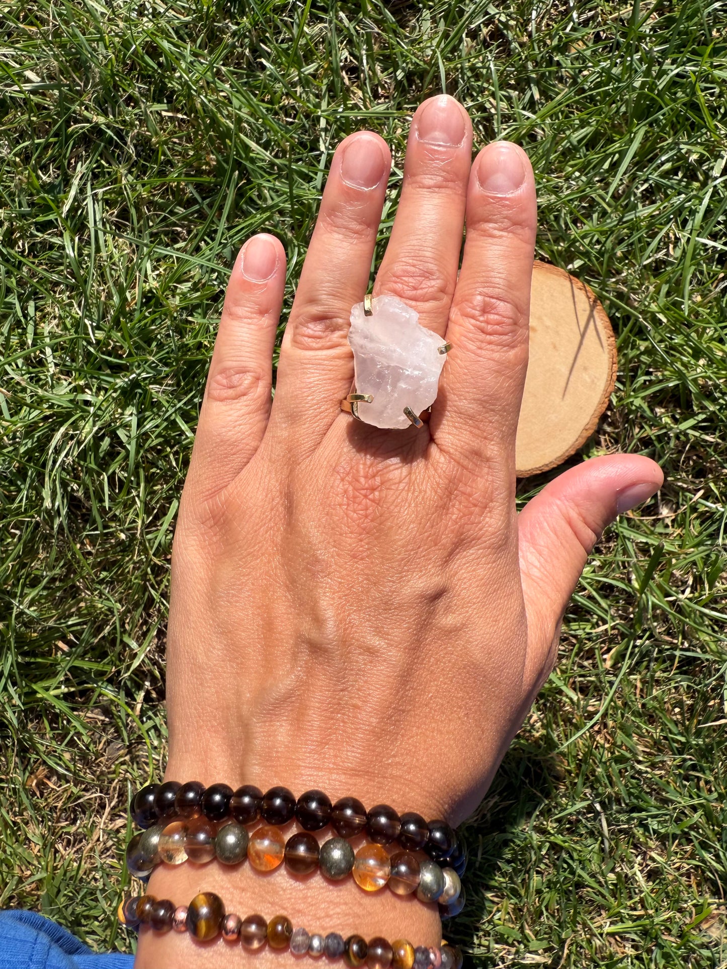 Clear Quartz Cluster ring for Self love and Confidence. Silver / Gold Plated Adjustable Ring.