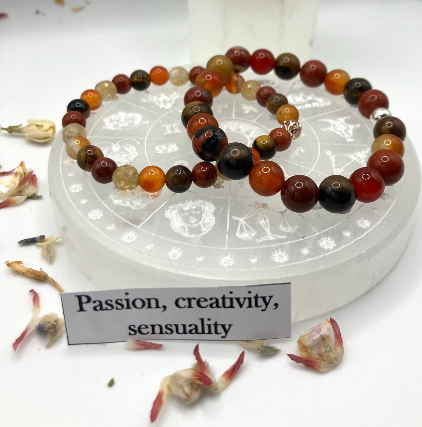 Intuitively created gemstone bracelet. Sacral Chakra. Passion, creativity, sensuality. 8mm