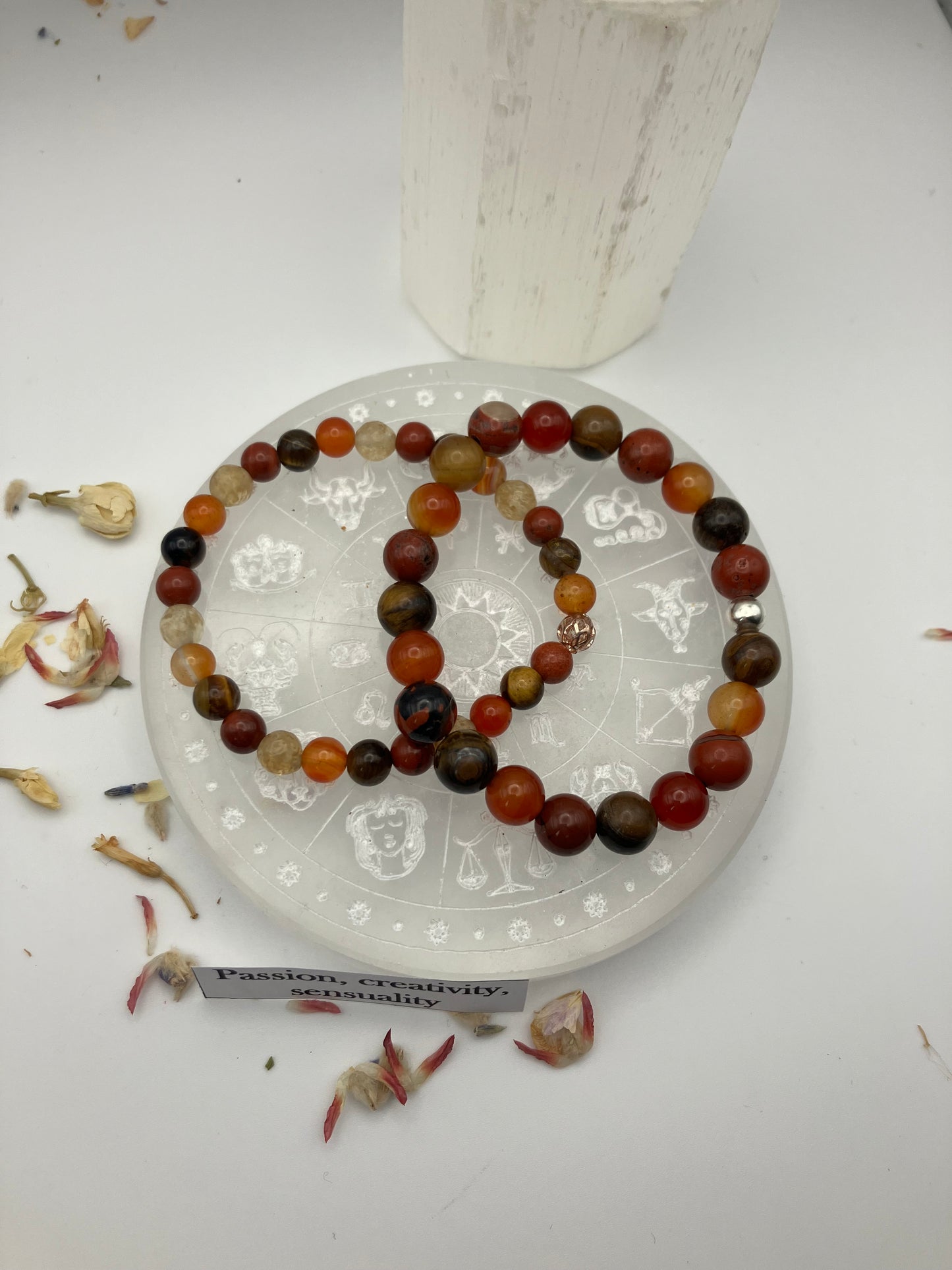 Intuitively created gemstone bracelet. Sacral Chakra. Passion, creativity, sensuality. 8mm