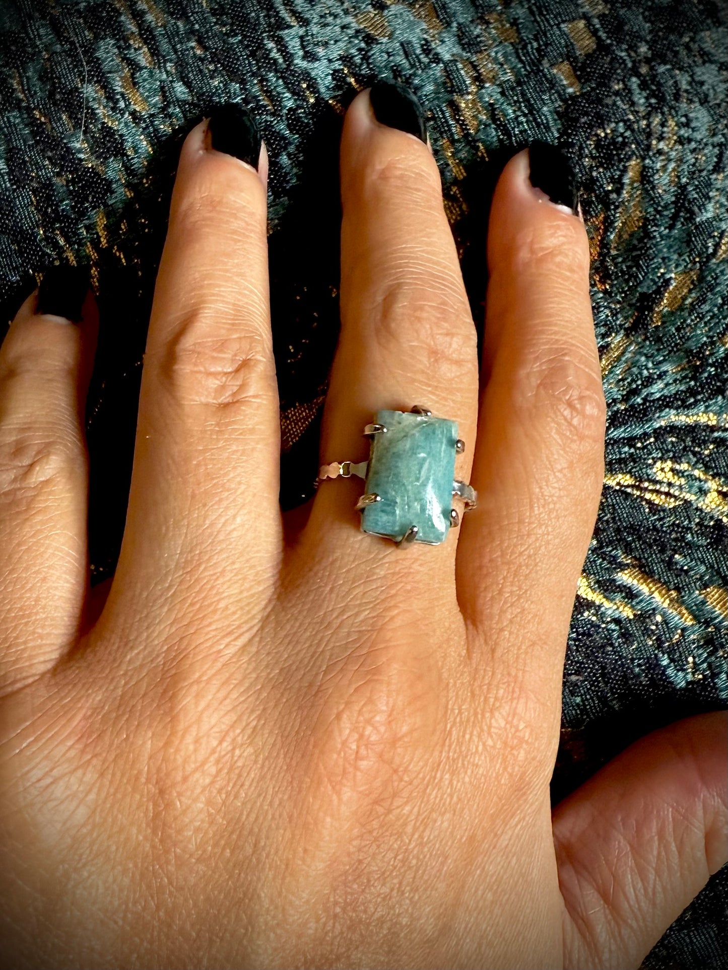 Silver Plated Adjustable Ring - Blue Kyanite