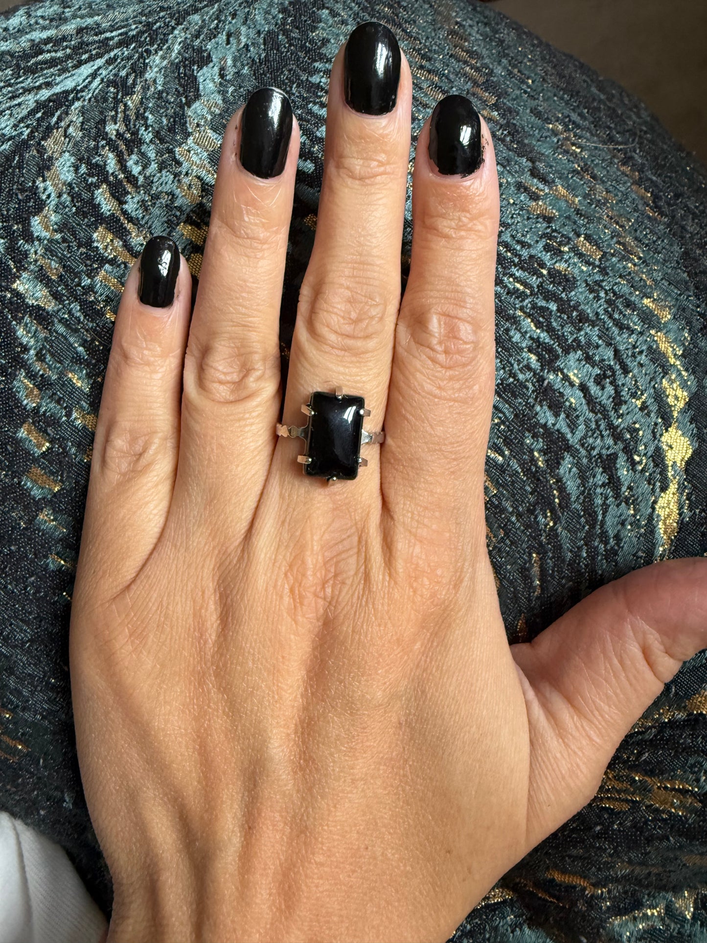 Silver Plated Adjustable Ring - Black Onyx