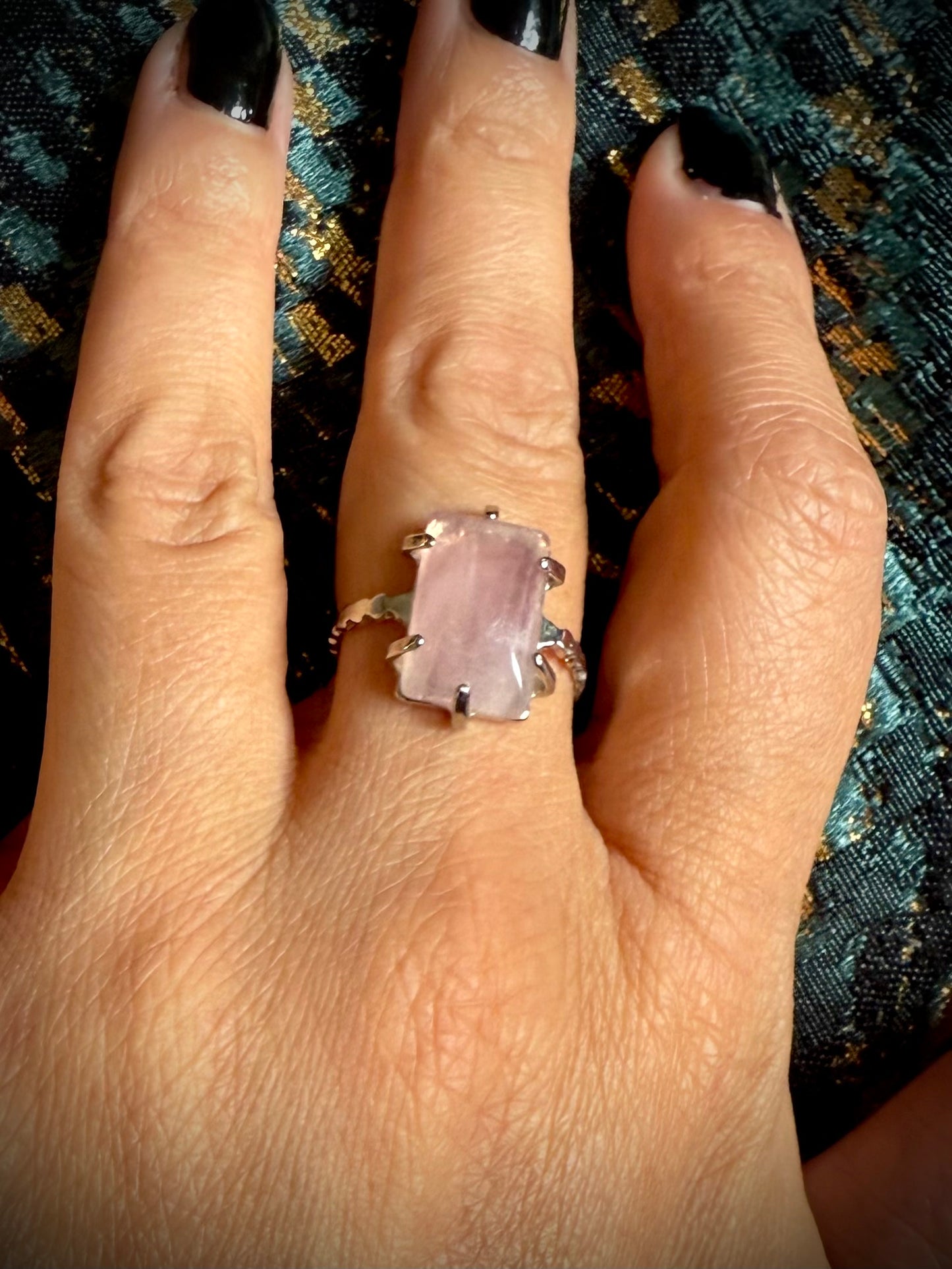 Silver Plated Adjustable Ring - Rose Quartz