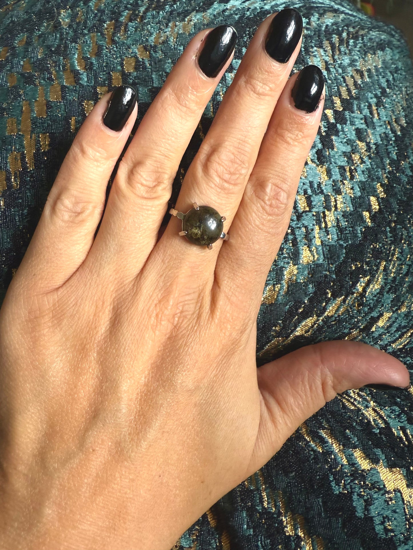 Silver Plated Adjustable Ring - Labradorite