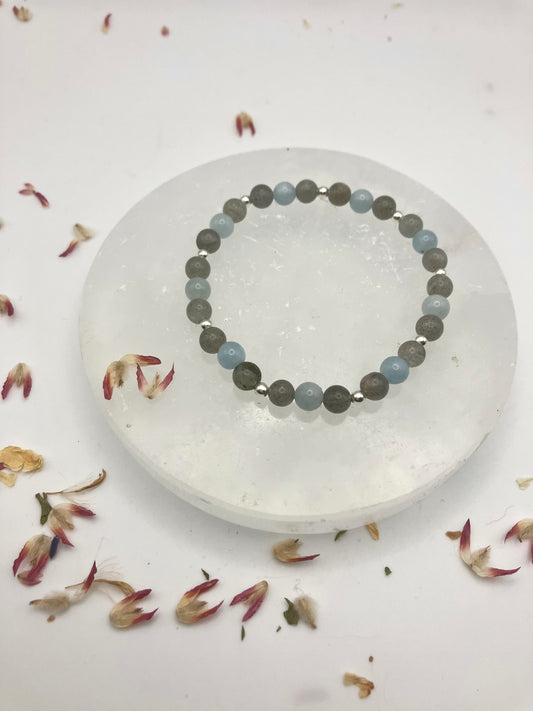 Calm and collect. Labradorite and Aquamarine bracelet with Sterling Silver.