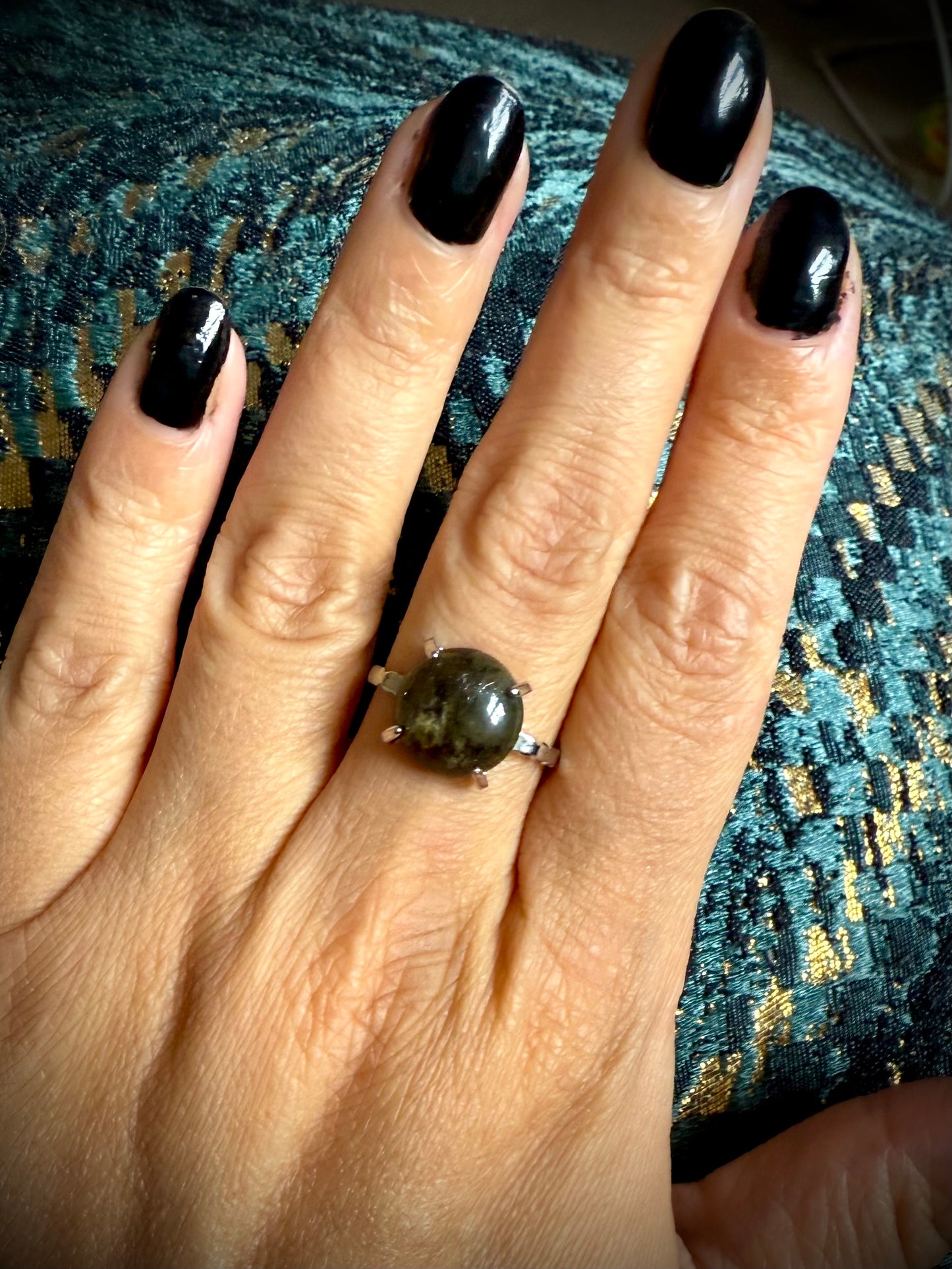 Silver Plated Adjustable Ring - Labradorite