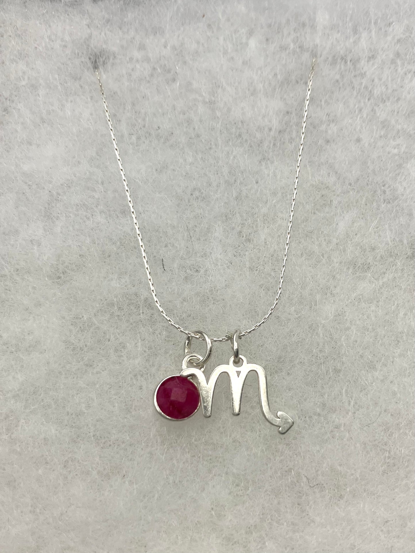 Sterling Silver Scorpio Necklace with Ruby gem charm