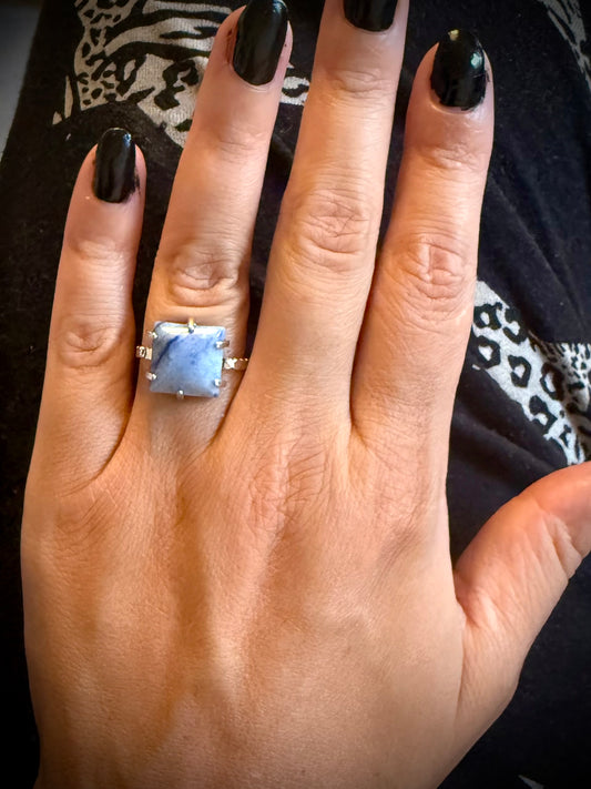 Silver Plated Adjustable Ring - Blue Quartz