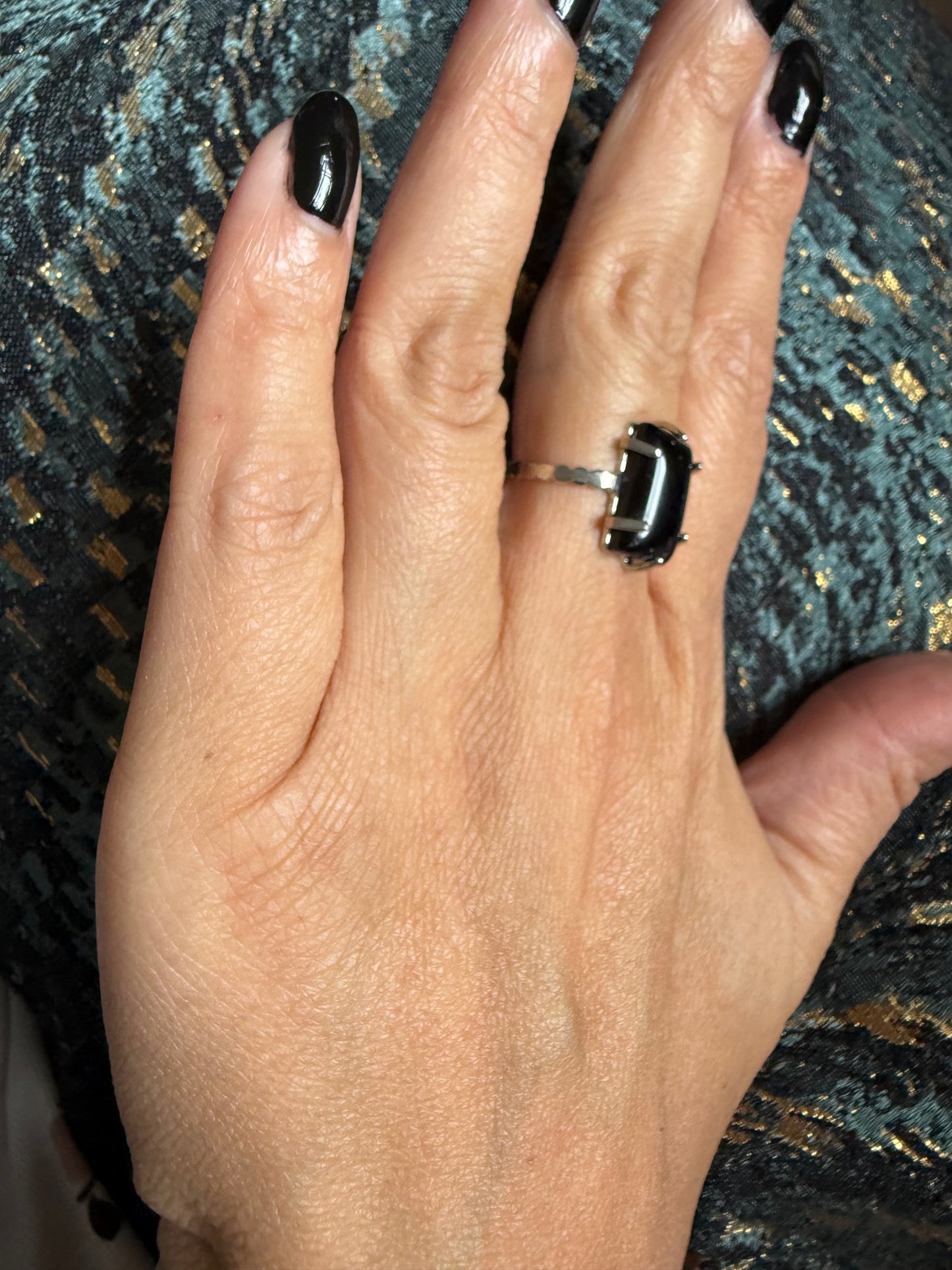 Silver Plated Adjustable Ring - Black Onyx